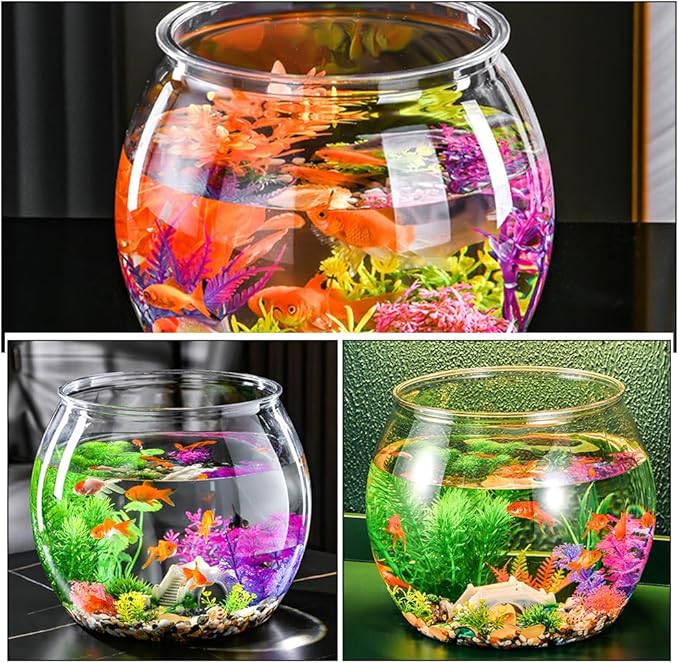 Transparent Fish Tank Plastic Round Aquarium Small Fish Bowl Aquariums Tanks Fish Bowls Portable Fish Tank for Goldfish Plastic Goldfish Bowl Small for Home Office Desk Decor