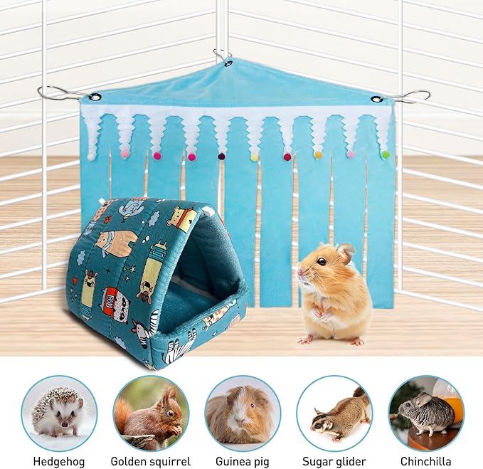 2Pcs Guinea Pig Corner Hideout, Bunny Hideaway, Hedgehog House, Rabbit Hides Accessories (Blue)