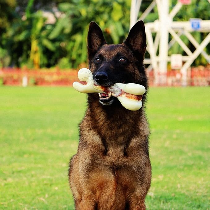 Tikaton Indestructible Dog Chew Toys for Aggressive Chewers, Bacon Flavor Durable Dog Teething Chew Toys Bones for Large/Medium/Small Puppies