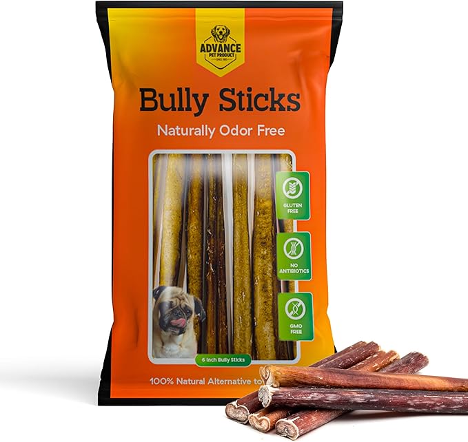 6 Inch Bully Sticks (Pack of 10) - 100% Beef, Odor Free Dog Chews for Aggressive Chewers - Long Lasting, Gluten-Free, Easy to Digest, High Protein & Rawhide Free Chews for Dogs