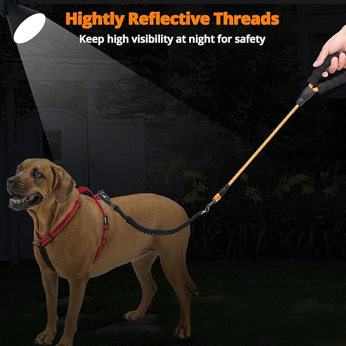 Rope Dog Leash 5 FT: Heavy Duty Leashes with Swivel Lockable Hook Reflective Threads Bungee and Padded Handle - Dog Lead for Large Small Medium Dogs Outside Walking Hiking Orange