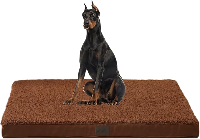 DaysU Dog Bed for Extra Large Dogs, Orthopedic Dog Beds with Removable Washable Cover, XL Egg Crate Foam Pet Bed Mat, Flax Brown, Suitable for Dogs Up to 100 Ibs, 44x32x3in