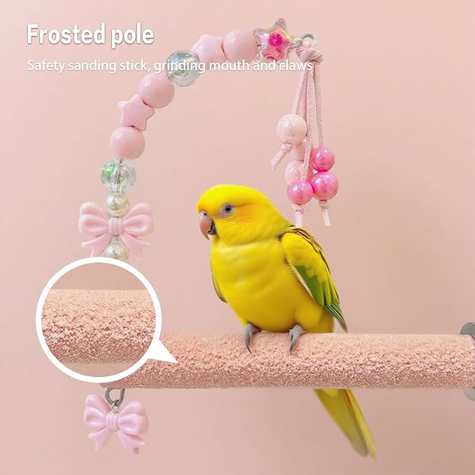 3-Piece Pink Bird Toys Set – Parrot Perch, Swing & Ladder Interactive Cage Accessories for Parakeets, Cockatiels, Conures, Budgies – Ideal for Small to Medium Birds