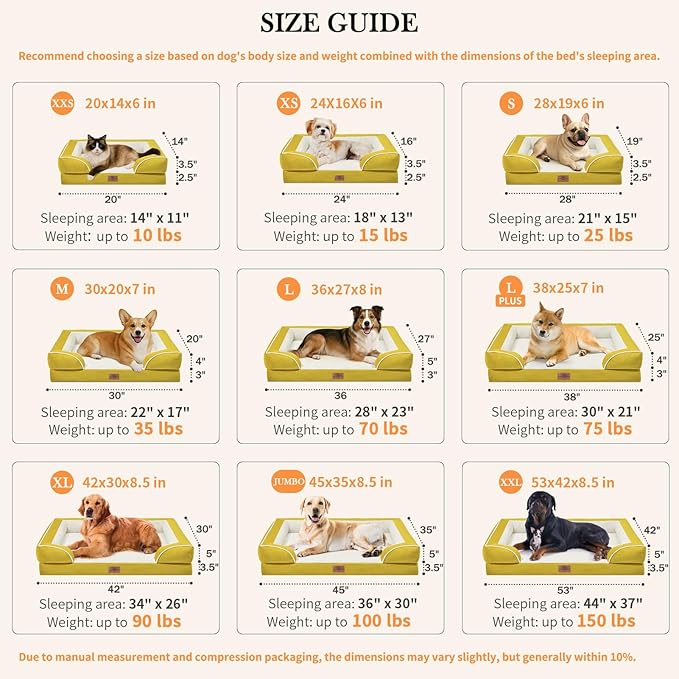 Comfort Expression Small Dog Beds Waterproof Cat Beds Orthopedic Foam Sofa Beds for Small Dogs Comfy Pet Bed with Washable Removable Cover & Non-Slip Bottom(XX-Small,Spicy Mustard)
