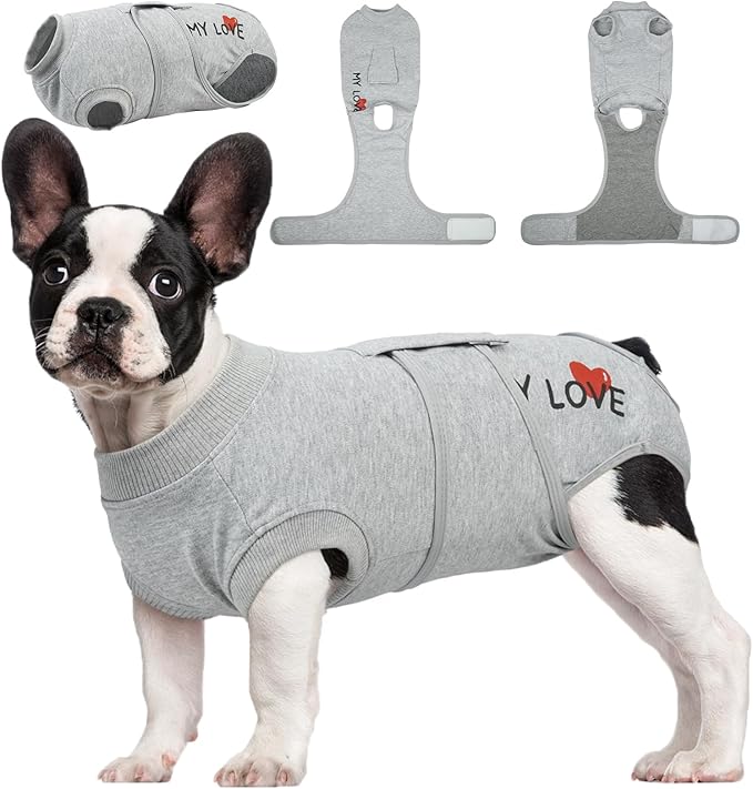 Kuoser Dog Recovery Suit for Male Dogs, Post-Surgery Bodysuit for Spay Neuter, Dog Onesie After Surgery, Anti-Licking Pet Surgical Recovery Suit, Gray M