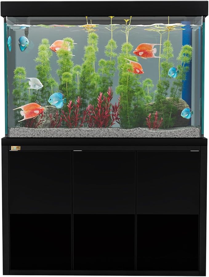 175 Gallon Aquarium Fish Tank with Upright Fishtank Stand Water Pump Freshwater Filter LED Bundle and Straight Corners Clear Glass - All Black