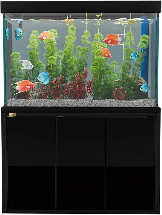 175 Gallon Aquarium Fish Tank with Upright Fishtank Stand Water Pump Freshwater Filter LED Bundle and Straight Corners Clear Glass - All Black