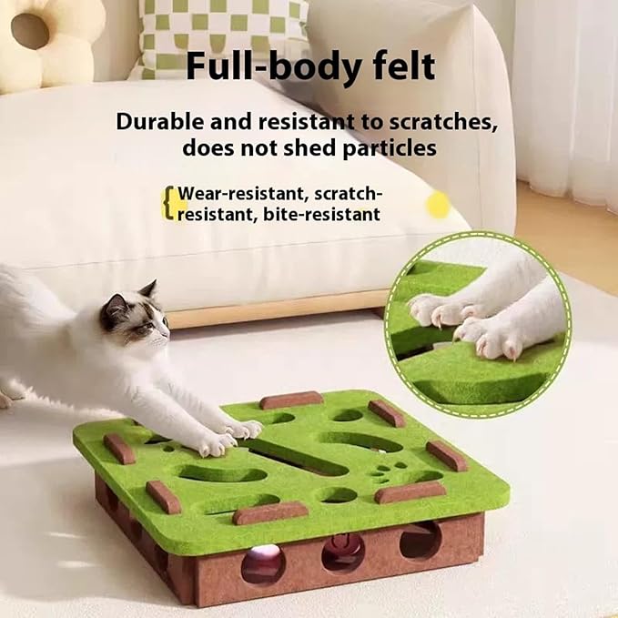 Cat Scratch Puzzle Enrichment Box,Cat Nail File Enrichment Box,Cats Nail File Scratcher, with Bell,Unique Cats Felt Maze Toy for Stimulate Kittern Energy and Instincts (White-Square)