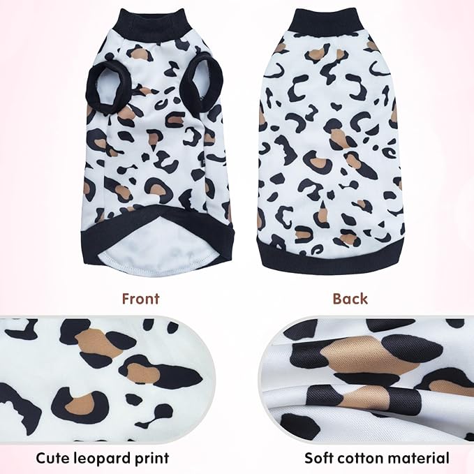 Idepet Cat Clothes Kitten Sweater Soft Kitten Shirt Cute Leopard Print Kitty Vest Pullover Pajamas Jumpsuit Cotton Apparel for Hairless Cats &Puppy (White,XS)