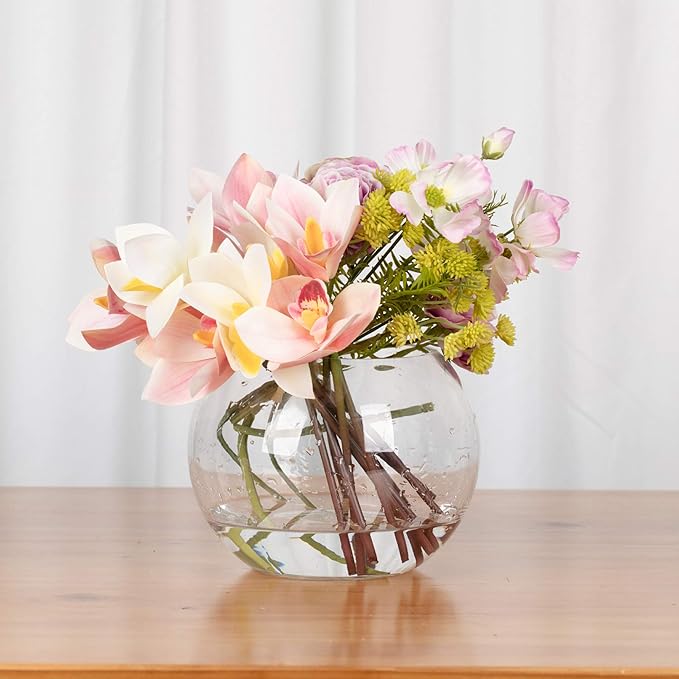 WGVI Bowl Glass Vase, Diameter 8", Height 6", Open Width 5", (Multiple Sizes Choices) Clear Bubble Planter Terrarium Fish Bowl for Wedding Event Home Decor, 1 Piece (VBW0008A)