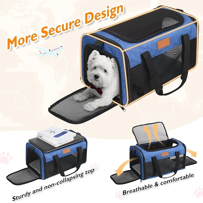 PETUX Pet Carrier Airline Approved - 17"x11"x9.5" Soft Cat Travel Carrier for Small Cats up to 12 lb - Top Open Portable Breathable TSA Approved Pet Carrier in Cabin for Travel and Vet Visit - Blue