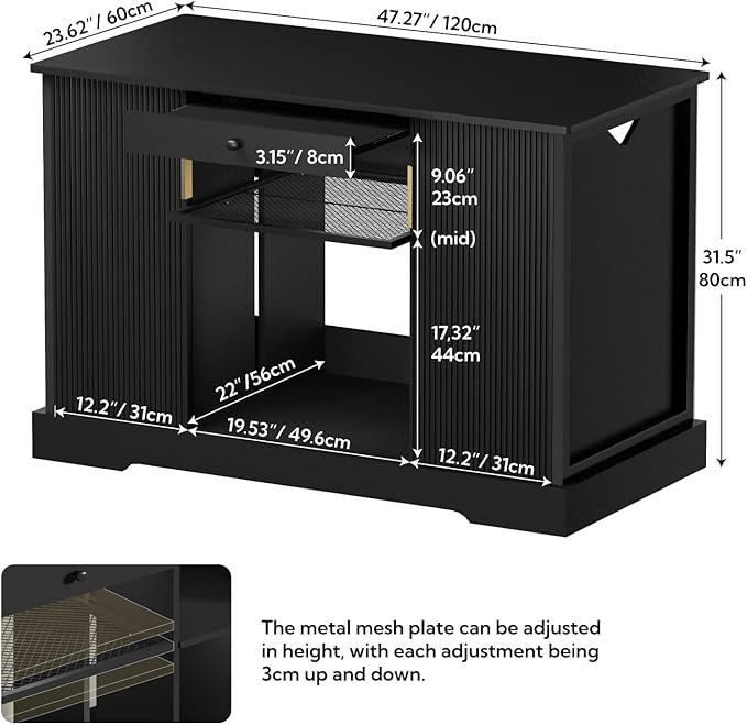 120 Gallon Reptile Tank Stand, Heavy Duty Large Aquarium Stand with Pull-Out Drawer and Double Door Cabinets, Reptile Terrarium Table for Turtle Tanks, Fish Tank Accessories Storage, Black