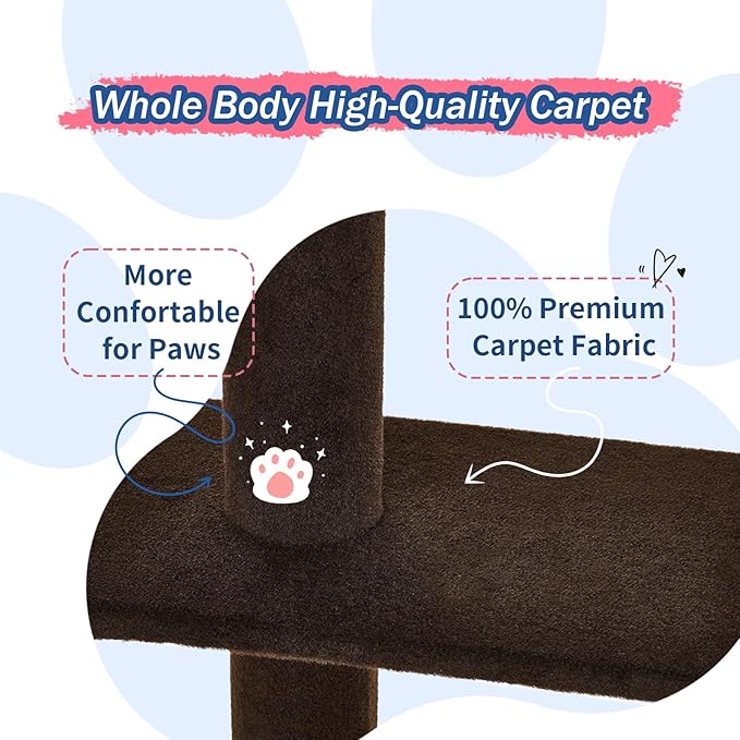 Max & Marlow Cat Tree Floor to Ceiling Cat Tower Height 95-108" Adjustable Kitten Tree Tall Climbing Tree with Carpet Scratching Post and Mat Cat Pole for Indoor Cats,Dark Brown