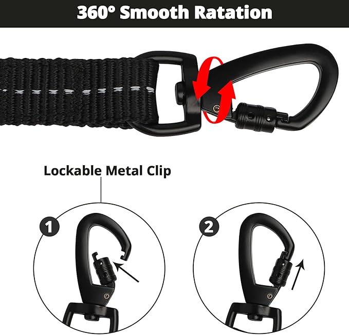Long Dog Leash 20 FT: 3/8'' Heavy Duty Rope Leashes for Dogs Training with Lockable Hook Reflective Threads Bungee and Padded Handle - Dog Lead for Large Small Medium Dogs Outside Walking Hiking