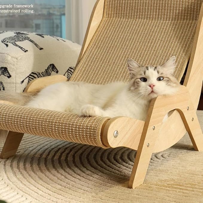 Sisal Cat Scratcher Bed,Natural Solid Wood Scratch Lounger for Indoor Small Medium Large Cat (Large/Extra Large),Extra Large
