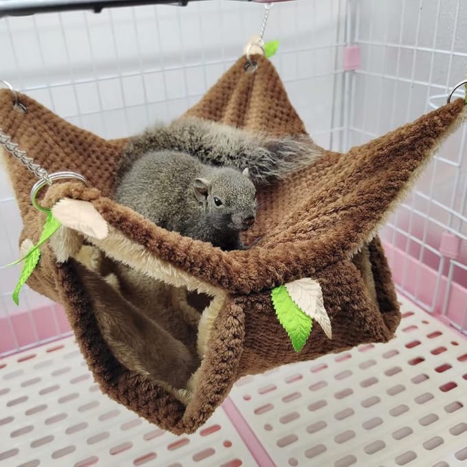 Small Animal Hammock, Hamster Hanging Bunkbed Hammock & Tunnel Warm Bed House Cage Nest Cage Hanging Tunnel and Hammock for Sugar Glider Squirrel Hamster Parrot Mice Chinchilla Flying Squirrel Rat