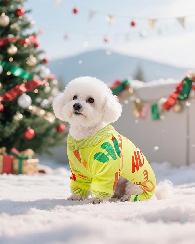 PET SHOW 4 Pack Christmas Small Dog Pajamas Holiday Dog Clothes for Medium Dogs Girl Boy Soft Stretchy PJs Xmas Jumpsuit Puppy Cats Onesies Red Green Outfits with Sleeve Pets Dachshund Costume M