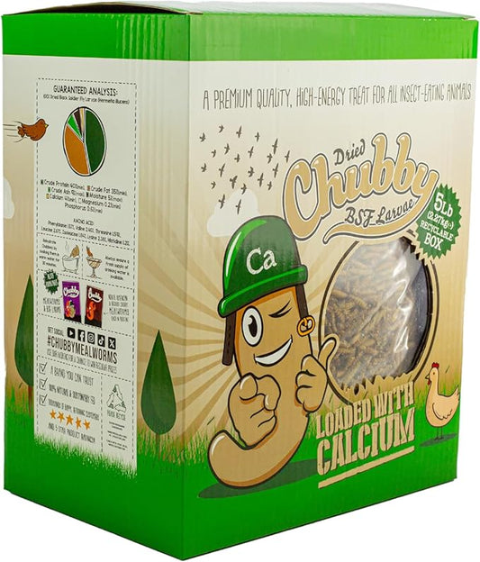 Chubby Dried Black Soldier Fly Larvae for Chickens 5lb - High Calcium Treats for Laying Hens, Ducks, Quails, Turkeys, Wild Birds - 100% Natural Non-GMO Bulk Chicken Feed, Nutrient-Rich, No Additives