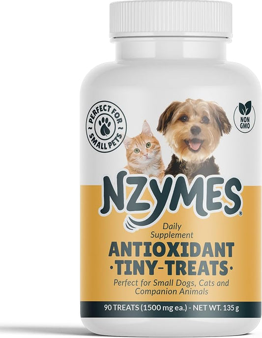 Nzymes® Antioxidant Tiny Treats - for Dogs Joints, HIPS, Paralysis, Skin, Coat, Hair Loss, Aging, Digestion, Seizures - Dog Treats for Small Dogs - 90 Treats - Made in The USA