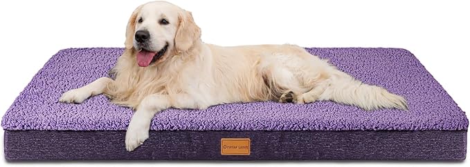Patas Lague Orthopedic XL Dog Bed Large Sized Dog 48''X30'', Soft Waterproof Egg Crate Foam Large Pet Crate Beds Mat with Removable Washable Cover and Non-Slip Bottom, Purple