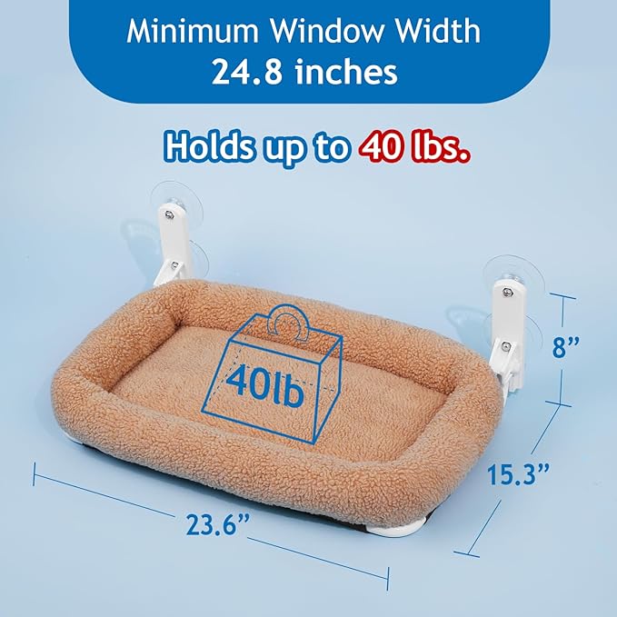 Zakkart Foldable Cat Hammock for Window - Cordless, Machine Washable Bed, Robust Metal Frame & ABS Brackets - Cat Window Perch for Large Cats and Kitten (Brown Bolster Bed, Large)