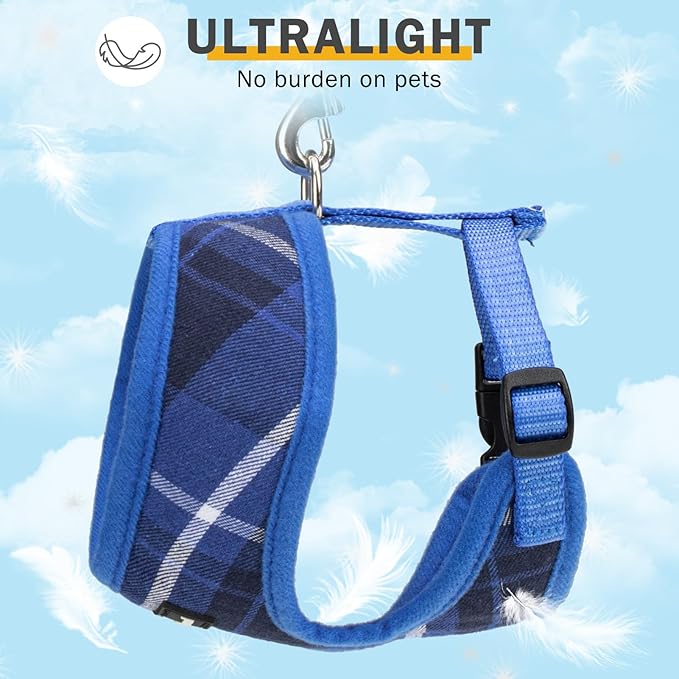 SCENEREAL Puppy Dog Harness with Leash Set for Small Medium Sized Dogs, Soft Mesh Step in Pet Harnesses and Leash, No Chock Plaid Adjustible No Pull Vest for Dogs Cats, Chihuahua,Bulldog (Blue XS)