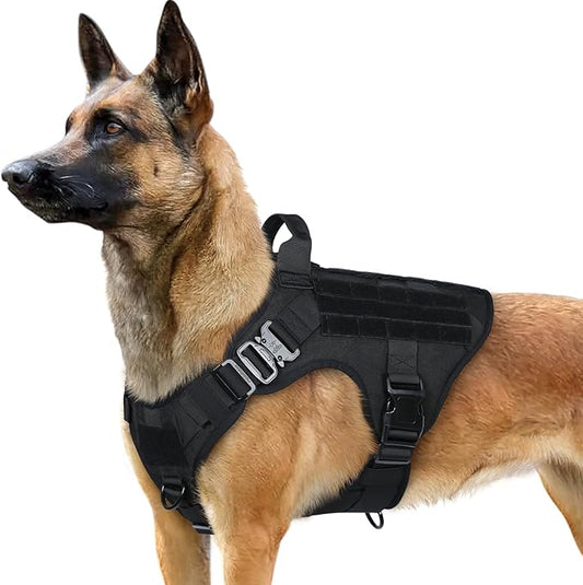 rabbitgoo Tactical Dog Harness Medium Sized, Heavy Duty Pet Harness with Handle, No-Pull Service Vest Medium Breed, Adjustable Military Dog Vest for Training Hunting Walking, Black, M