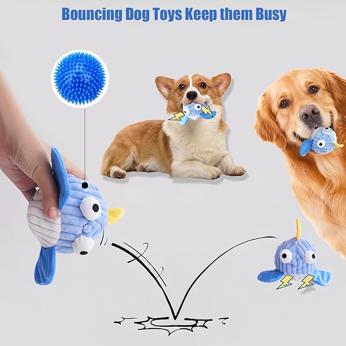 Squeak Dog Toys for Aggressive Chewers, No Stuffing Squeak Dog Chew Toys for Aggressive Chewers, Interactive Dog Toy Ball with Crinkle Paper for Medium Dogs, Large & Small Breeds (E-Crab+Fish)