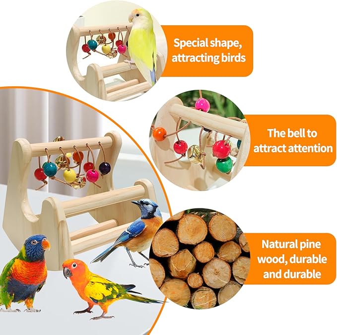 Bird Toys for Parakeets, Bird Perch Toy, Interactive Rocking Parakeet Toys, Enrichment Cockatiel Toy, Wooden Stand for Parakeets Cockatiels Lovebirds Conures Budgies