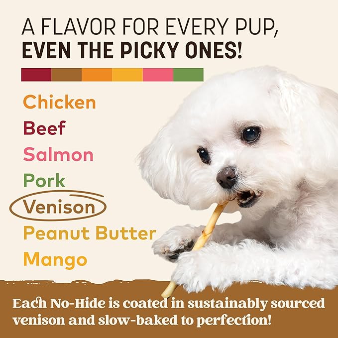 Earth Animal No Hide Stix Venison Flavored Natural Rawhide Free Dog Chews Long Lasting Chew Sticks | Treats for Small Dogs and Cats | Great for Aggressive Chewers - 30 Count