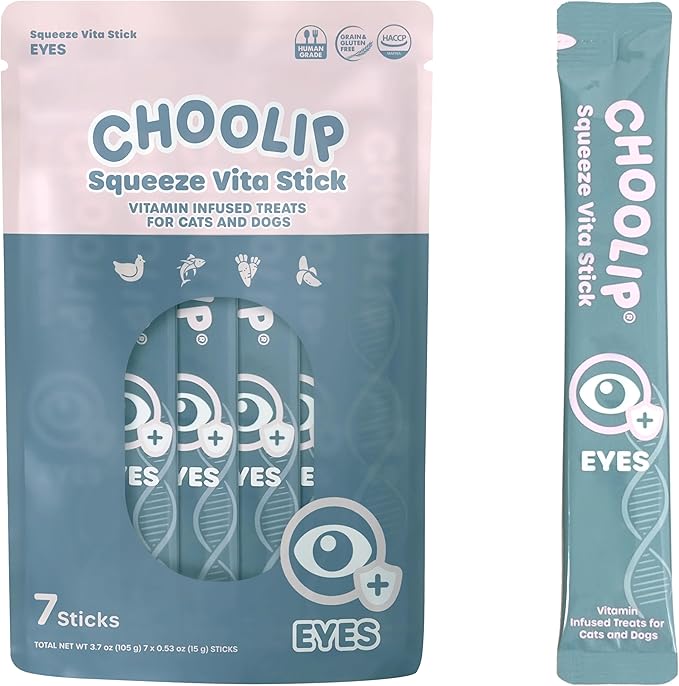 Squeeze Vita Stick Lickable Cat and Dog Treats – 7-Count Eye Support Sticks with Multivitamins, Soft Squeezable Paste for All Life Stages, Supporting Eye Health