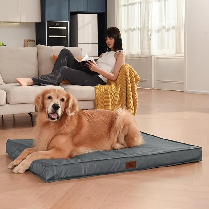 Orthopedic Dog Bed for Large Dogs, Outdoor Waterproof Dog Bed Washable Pet Bed for Large Sized Dogs with Egg Crate Foam Pet Bed Mat, Removable Oxford Cooling Cover, Grey