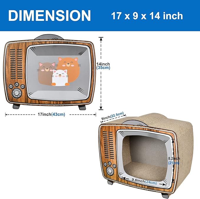 FluffyDream TV Cat Scratcher Cardboard Lounge Bed, Cat Scratching Board, Durable Board Pads Prevents Furniture Damage
