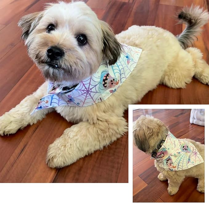 Halloween Dog Bandanas Cute Pastel Pumpkin Ghost Costumes Holiday Cat Bandana Triangle Neck Scarf with Snap Button, 5-30lbs, Small and Medium Breed