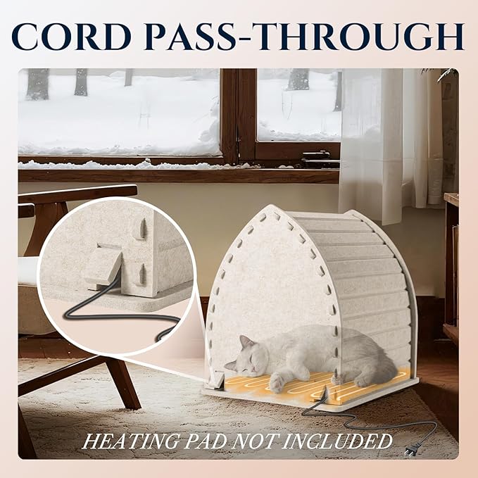 Apasiri Thermal Insulatef Cat Bed Cave for Indoor Cats: Felt Cat Scratcher House, Enclosed Cat Bed, Cat Shelter for Anxious Cats, Private Kitten Condo, Cat Hut No-Tool Assembly, 11.6x11.6x13.8 Inches