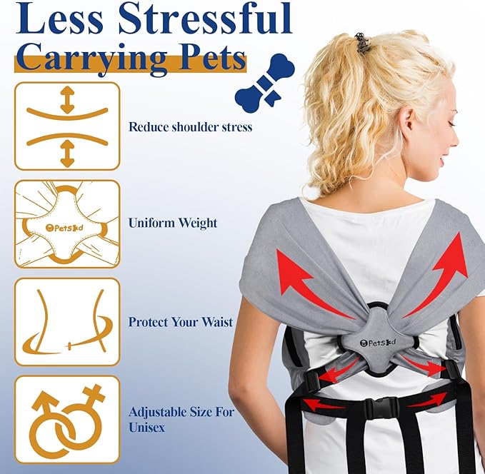 Petskd Dog Carrier Sling for Small Pet 5-15 LBS, Hands Free Front Facing Cat Sling Chest Carrier with Bottom Mat and Adjustable Strap for Pets Anti-Anxiety, Walk, Vet