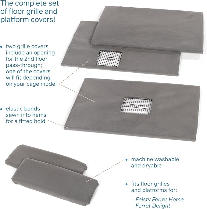 Prevue Pet Products Ferret Cage Plush Fitted Grille and Platform Cover Set, Gray, 30.0" L x 20.0" W x 0.5" Th