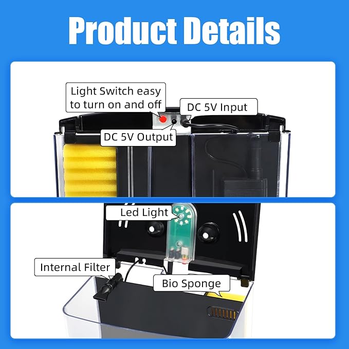 AQUANEAT Fish Tank, 1.2 Gallon Aquarium, Small Betta Fish Tank Starter Kit with LED Light and Water Filter Pump, Rectangular