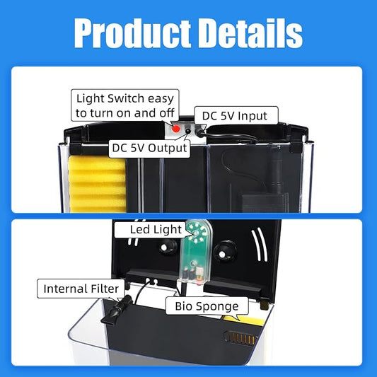 AQUANEAT Fish Tank, 1.2 Gallon Aquarium, Small Betta Fish Tank Starter Kit with LED Light and Water Filter Pump, Rectangular