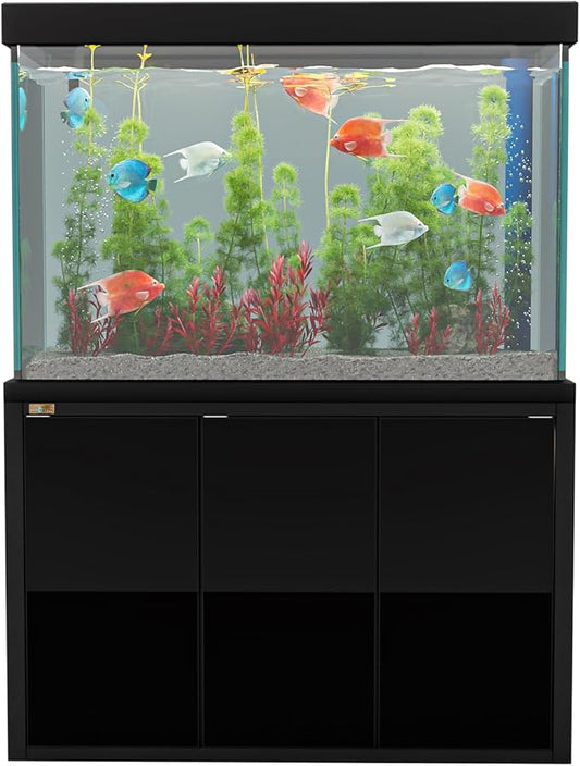 135 Gallon Aquarium Fish Tank with Upright Fishtank Stand Water Pump Freshwater Filter LED Bundle and Straight Corners Clear Glass - All Black