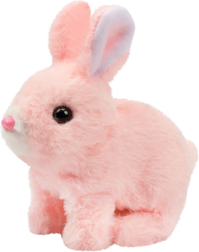 Hopearl Hopping Rabbit Interactive Electronic Pet Plush Bunny Toy with Sounds and Movements Animated Walking Wiggle Ears Twitch Nose Gift for Toddlers Birthday, Pink, 7''