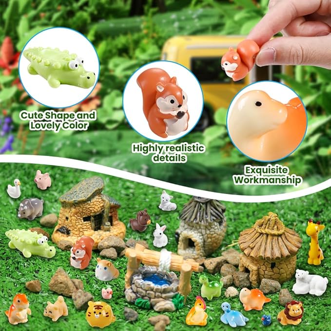 40pcs Mini Resin Animal 40 Styles Tiny Resin Animals Miniature Little Small Animal Figures Bulk for Micro Fairy Garden Landscape Accessories Dollhouse Hide Crafts Decor Aquarium Toys