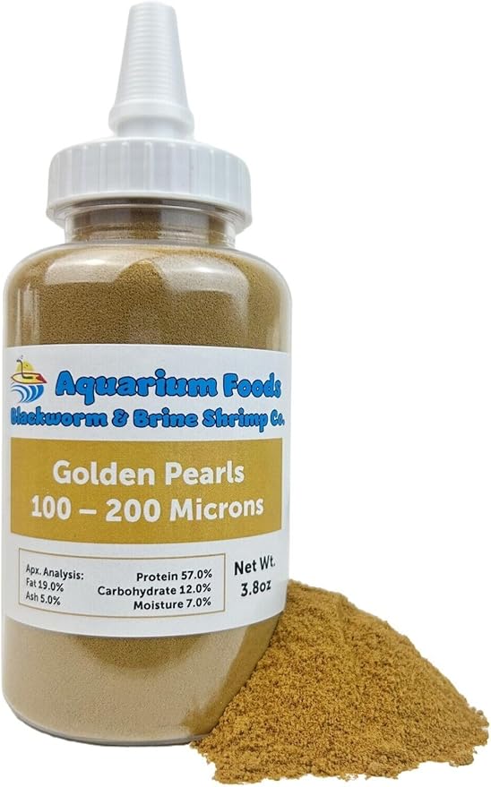 Aquatic Foods Inc. Golden Pearls 100-200 Microns for Tropical Fish Fry and Babies, for Corals, Anemones, Reef Tanks…3.8oz Squeeze Bottle