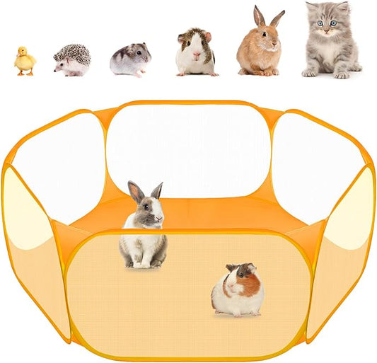 Amakunft Small Animals C&C Cage Tent, Breathable & Transparent Pet Playpen Pop Open Outdoor/Indoor Exercise Fence, Portable Yard Fence for Guinea Pig, Rabbits, Hamster, Chinchillas and Hedgehogs