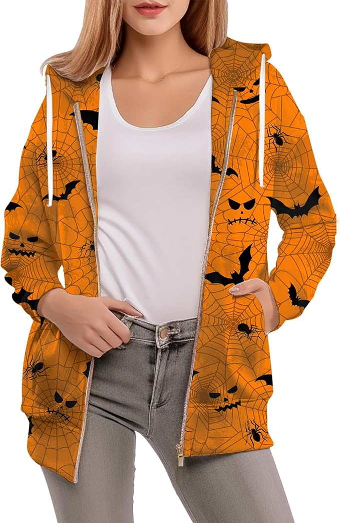 Womens Zip Front Plaid Sweatshirts Print Hoodie Fall Jackets Long Sleeve Casual Drawstring Clothes