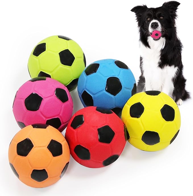 Latex Squeaky Dog Soccer Ball Toys, Dog Football Ball for Puppy Small Medium Dogs, Vibrant Colors Soccer Chew Fetch Throw Ball 6 Pcs/Set (2.6'')