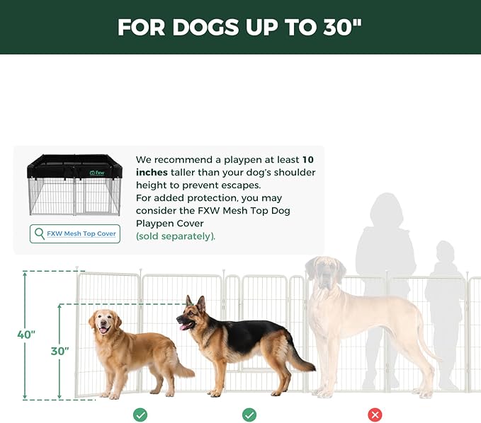 FXW Rollick Unleashed Dog Playpen for Indoor, Yard, RV Camping, 40 inch 16 Panels for Medium and Large Dogs, White│Patented