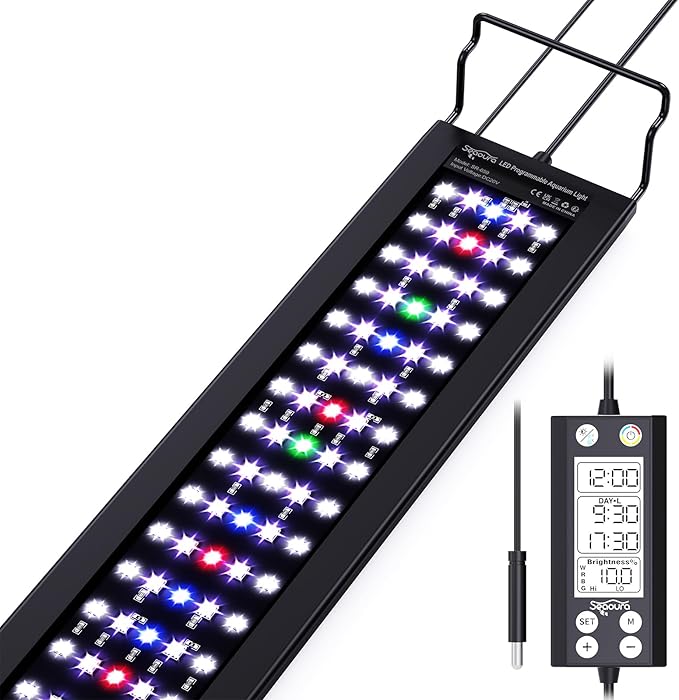 Aquarium Light with Temp Alarm, 36-42in Full Spectrum LED Lights, 24/7 Programmable with Power Off Memory, WRGB Custom, 20 Level Dimmable Brightness for Freshwater Fish Tanks