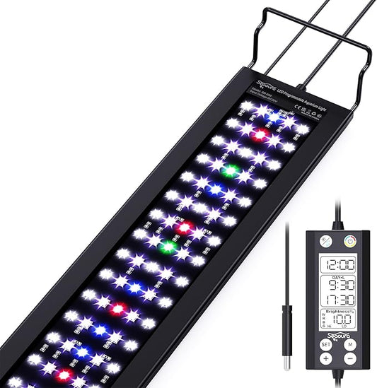 Aquarium Light with Temp Alarm, 36-42in Full Spectrum LED Lights, 24/7 Programmable with Power Off Memory, WRGB Custom, 20 Level Dimmable Brightness for Freshwater Fish Tanks