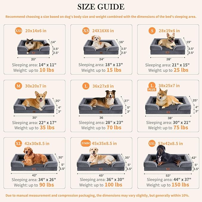 Comfort Expression Small Dog Beds Waterproof Cat Beds Orthopedic Foam Sofa Beds for Small Dogs Comfy Pet Bed with Washable Removable Cover & Non-Slip Bottom(XX-Small,Dark Grey)